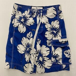 Abercrombie & Fitch Boys MD 28 x 9"‎ Blue Hibiscus Mesh Lined Boardshorts